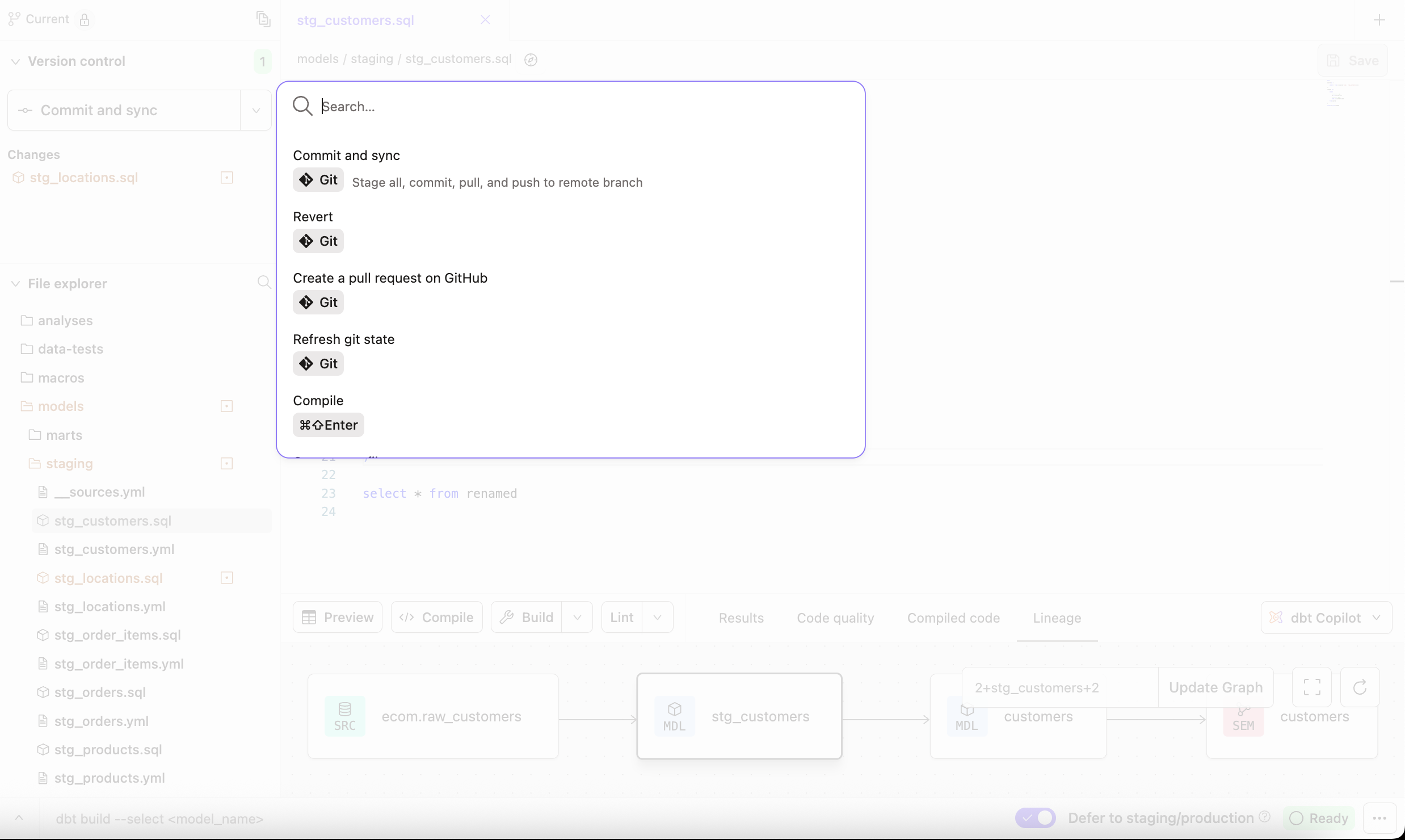 The Command History returns a log and detail of all your dbt invocations. The Command History returns a log and detail of all your dbt invocations.