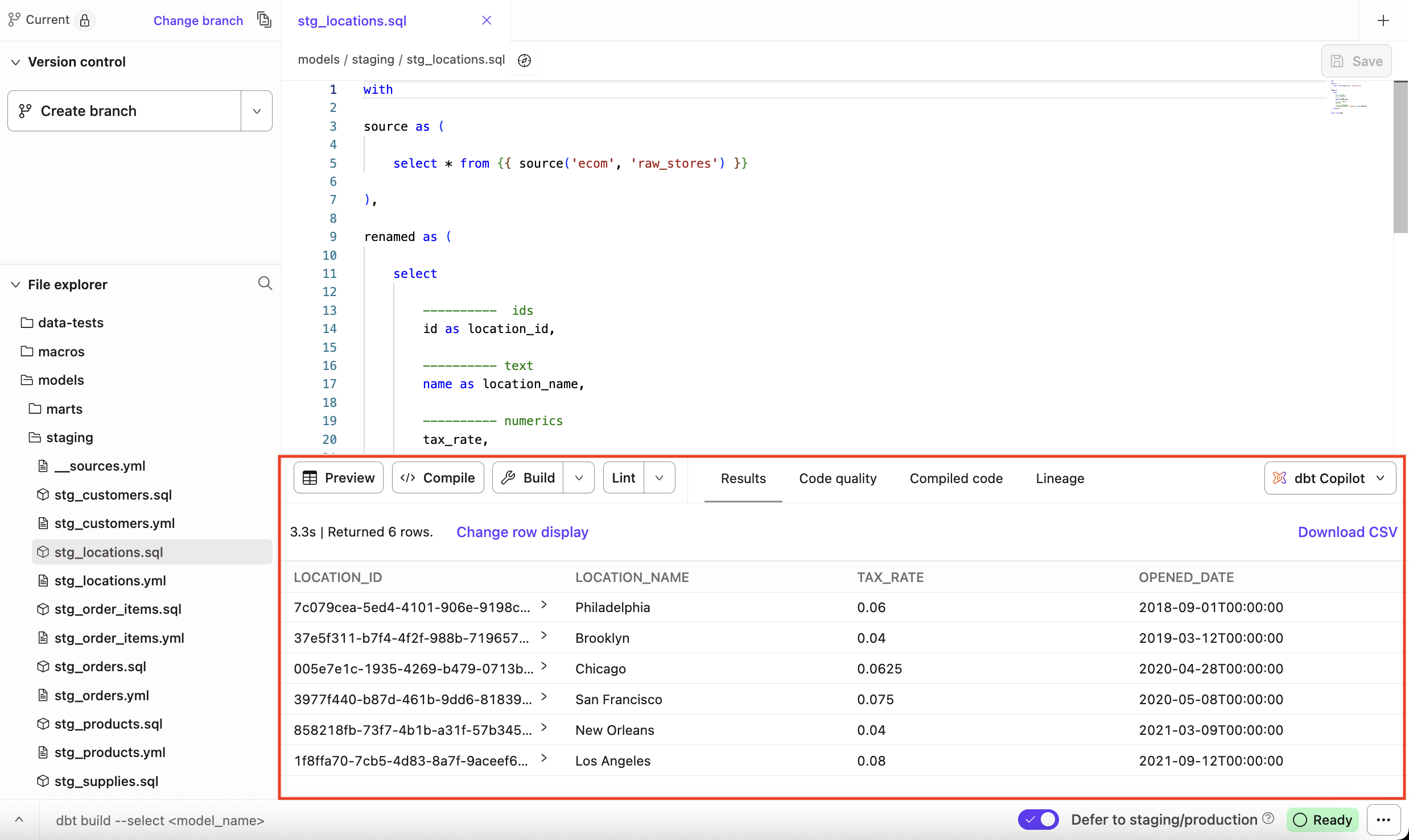 Preview results show up in the Results console tab Preview results show up in the Results console tab